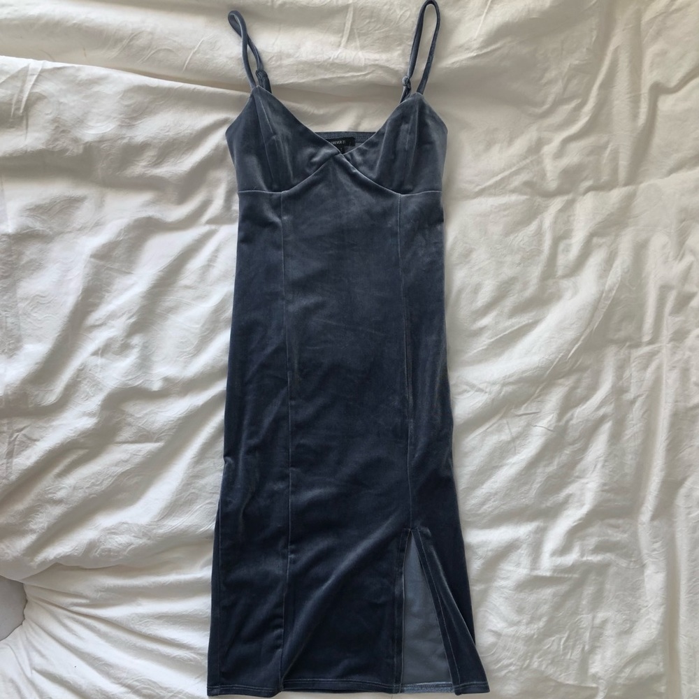 Blue suede midi dress